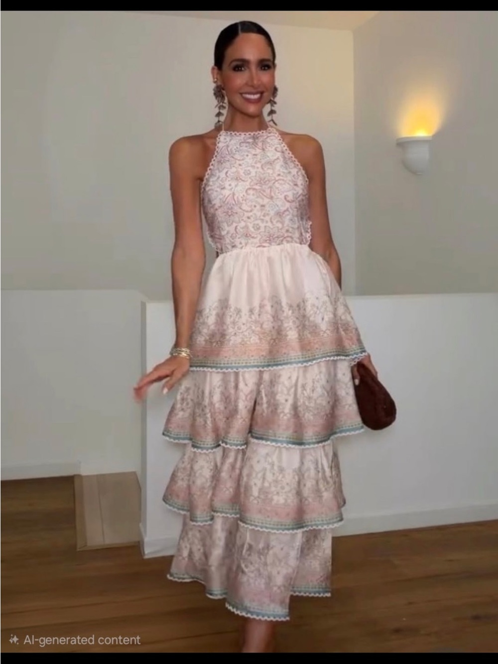 Halter-Tiered Maxi Dress in Blush Pink